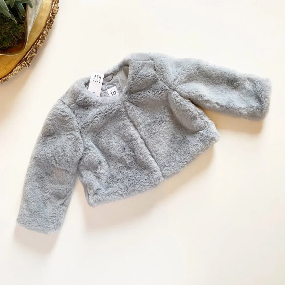NWT | Gap Faux Fur Grey Cape Coat | 18-24m